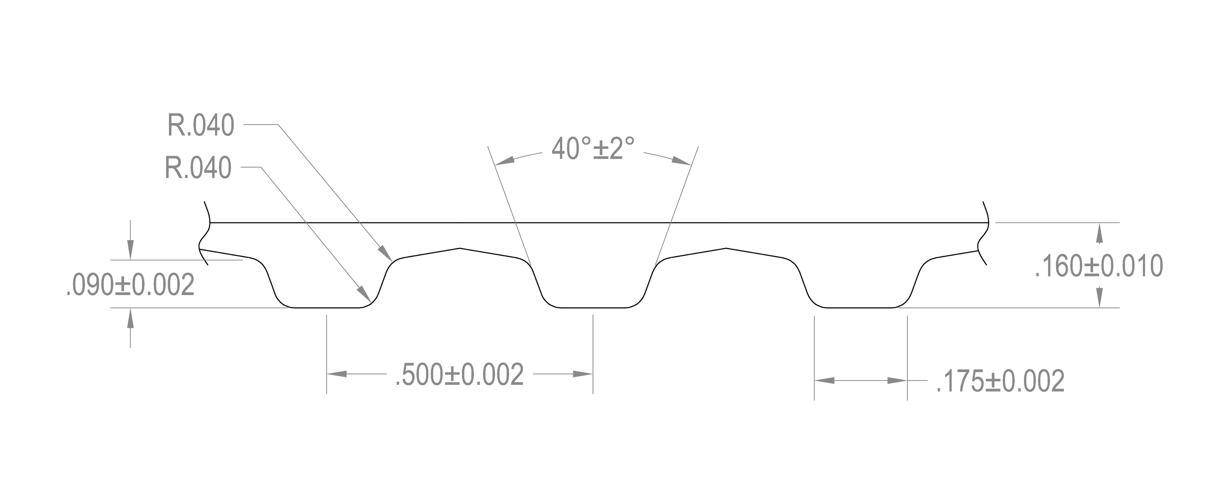 Technical drawing of a corrugated metal sheet showing dimensions, radius, and angles with detailed measurements.