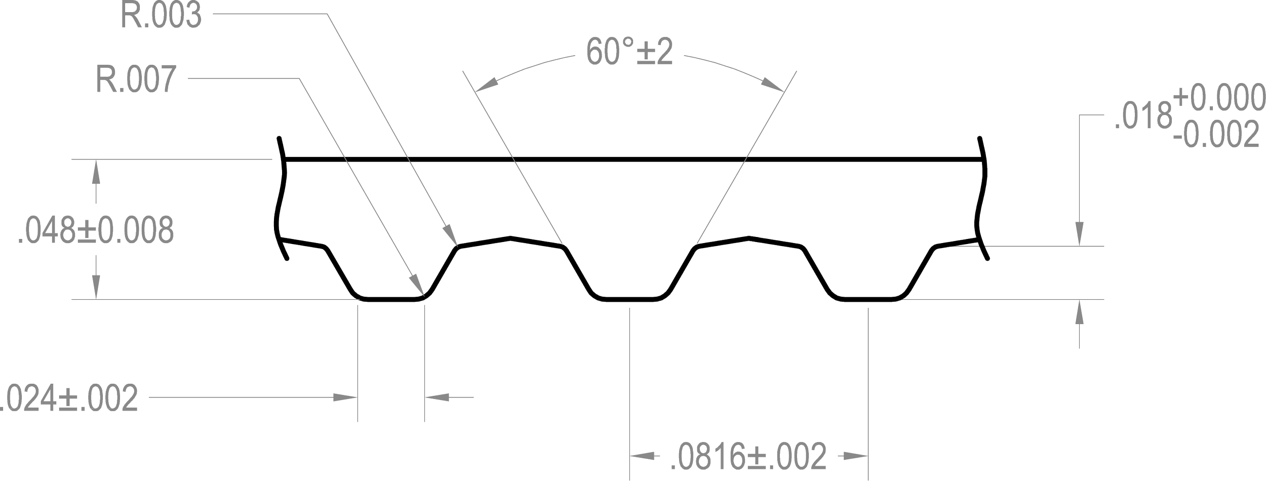 Technical drawing of a metal sheet profile with detailed measurements and dimensions.